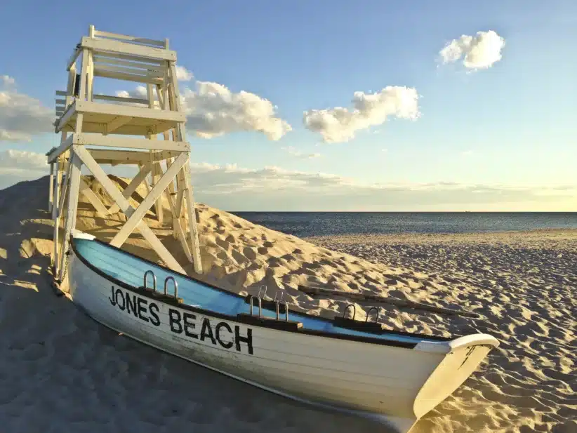 A Lifeboat and Lifeguard Chair at Jones Beach