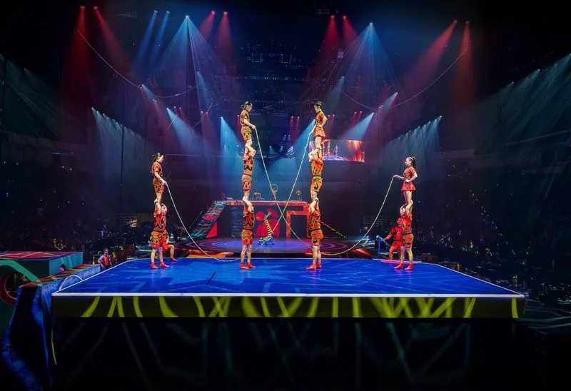Acrobats performing in the circus. 