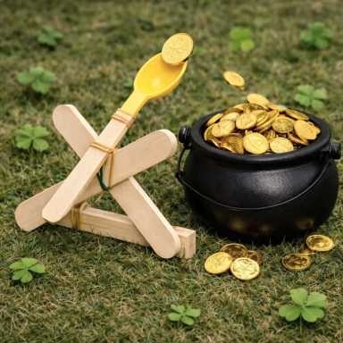 Pot of gold catapult made with popsicle sticks, St. Patrick's Day