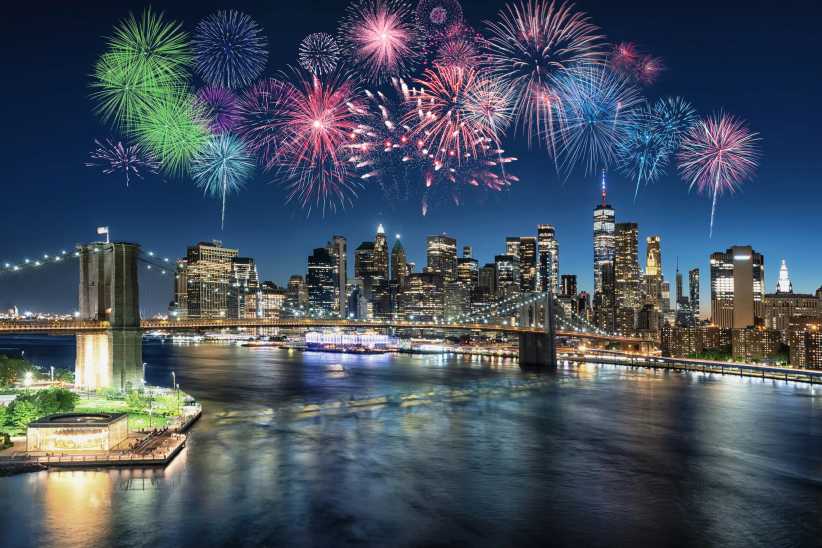 Colorful fireworks over the Manhattan skyline