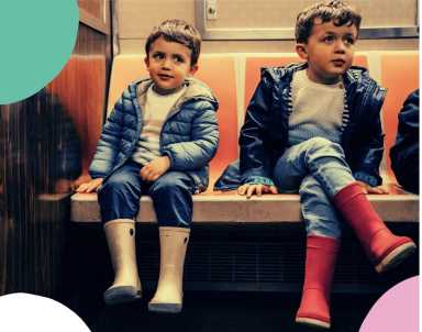 Two young boys dressed warmly on NYC subway