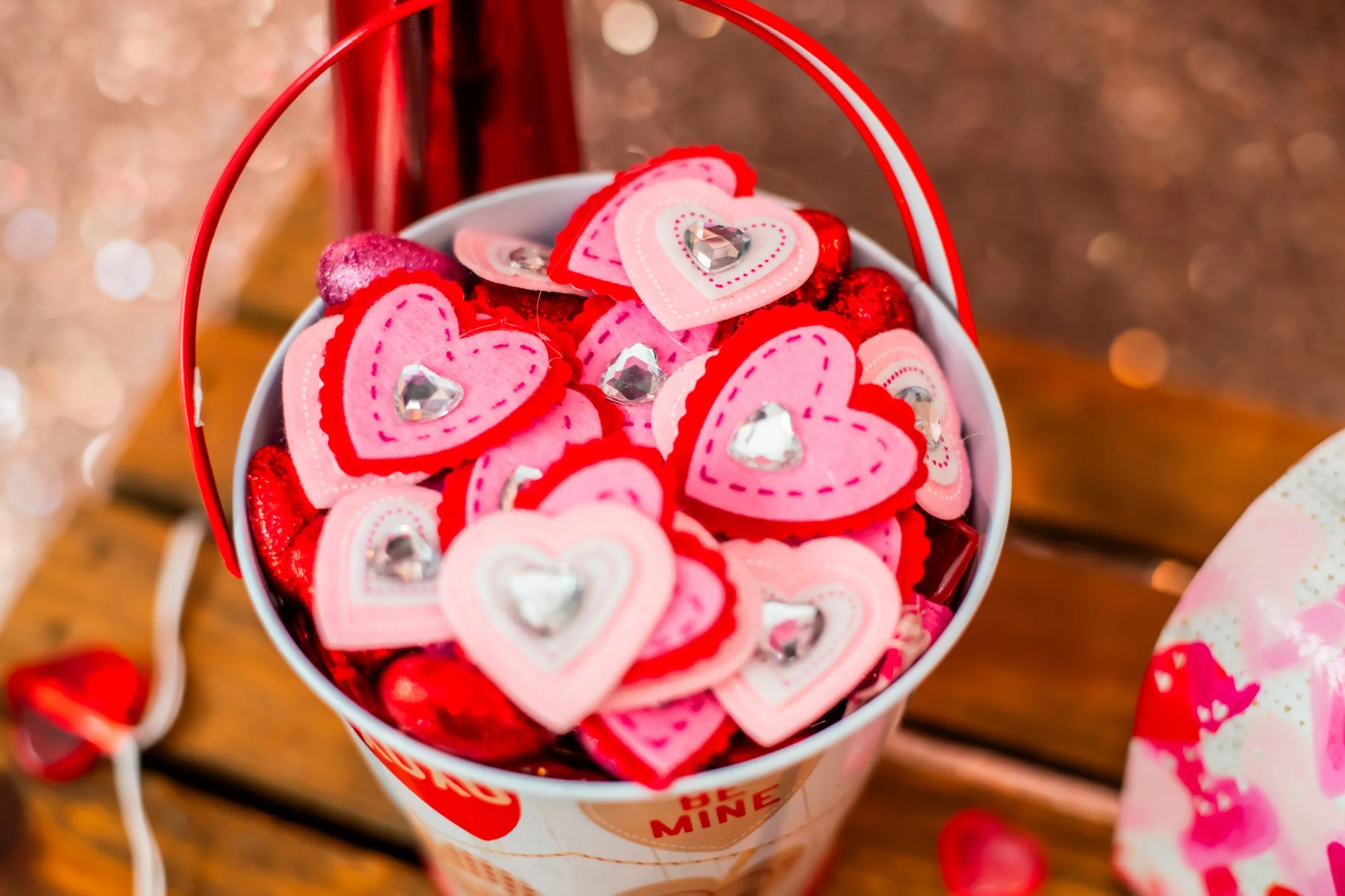 Cute, Easy, and Doable Valentine’s Day Gift Baskets for Kids: Basket filled with DIY hearts