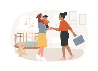 In-home daycare isolated concept vector illustration. In-home caregiver service, childcare, housekeeper, help with kids, daycare assistance, early education, nanny for baby vector concept.