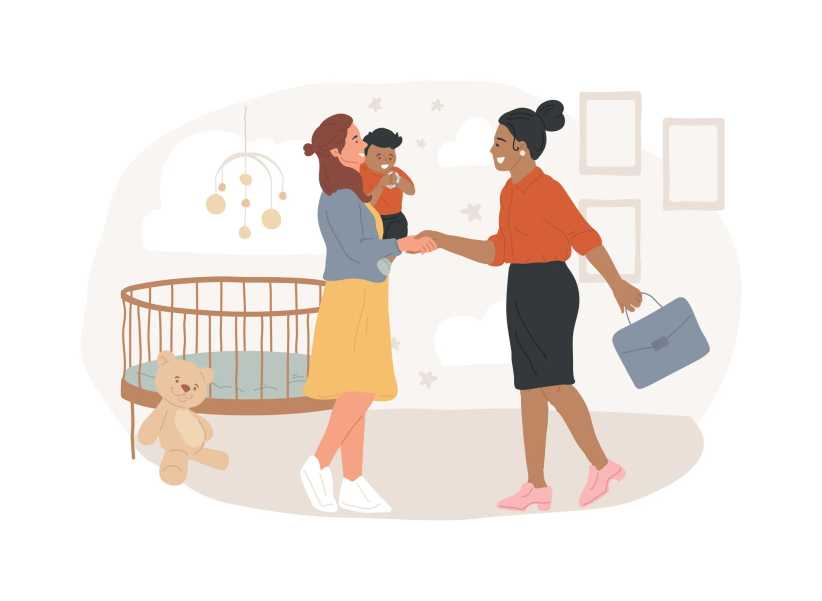 In-home daycare isolated concept vector illustration. In-home caregiver service, childcare, housekeeper, help with kids, daycare assistance, early education, nanny for baby vector concept.
