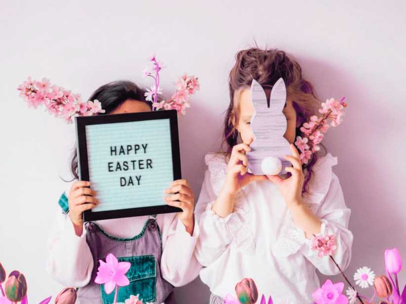 Two young girls ready for Easter photos