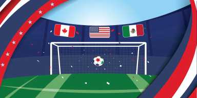 2026 Football " FIFA Soccer" World Cup with Football Pattern and Co-Host Flags of USA "America", Canada, and Mexico - Vector Illustration. banners with red green blue shapes for world cup 2026 background